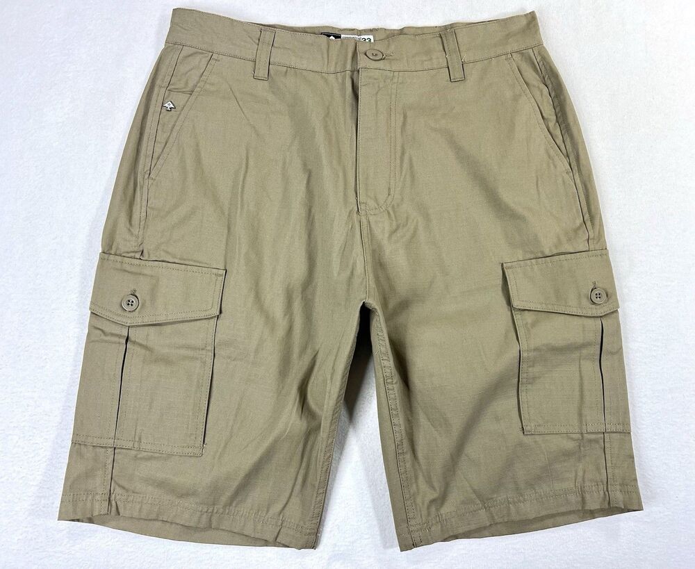 Lifted Research Group LRG Cargo Shorts Pockets Ripstop Khaki Tan 11” Mens 33 New